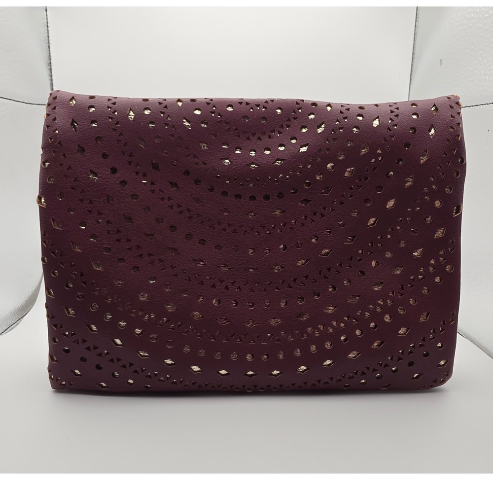 Unbranded Laser Cut Foldover Clutch OS Burgundy Excellent Bag
